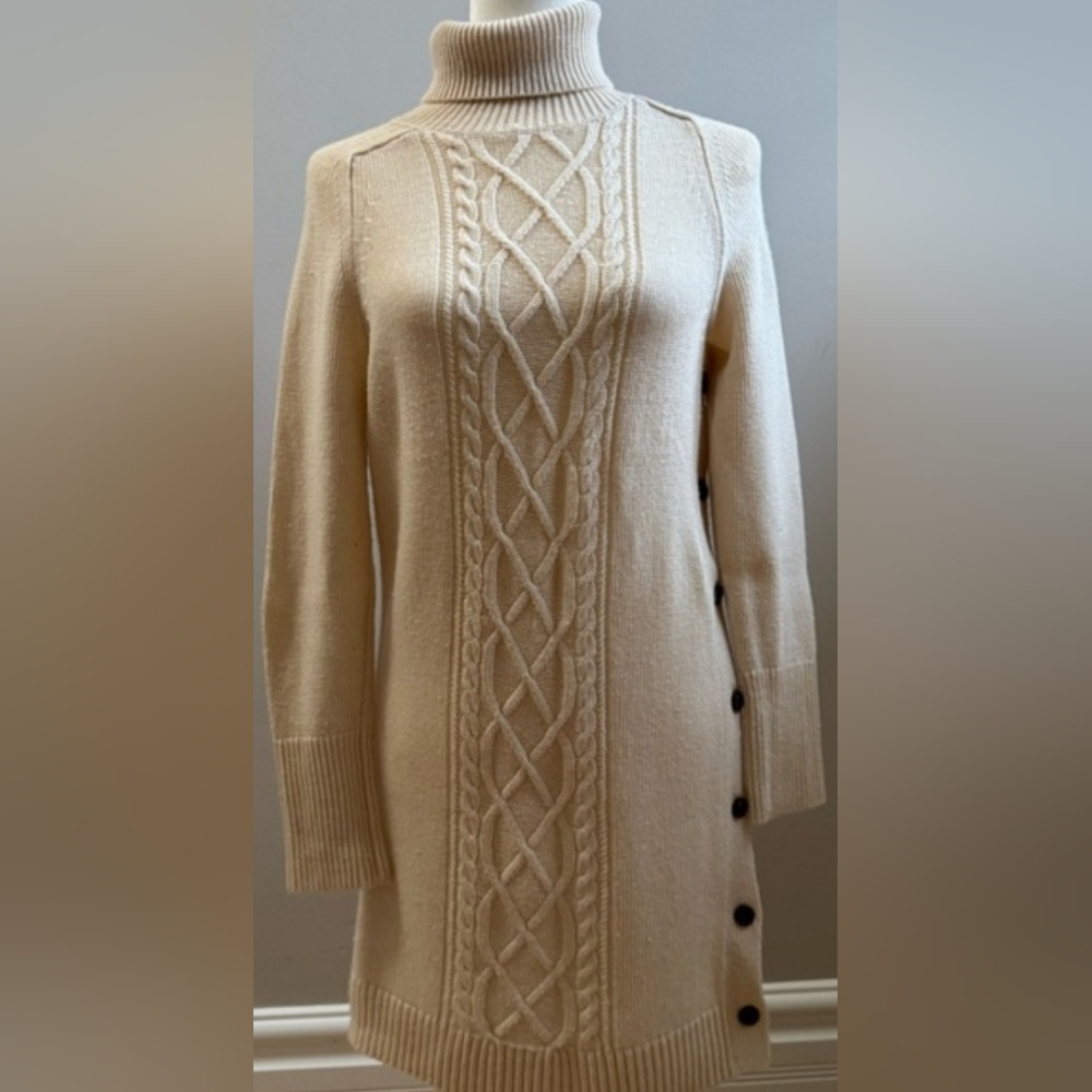 J. Crew Cream Turtleneck Sweater with Cable Knit Design